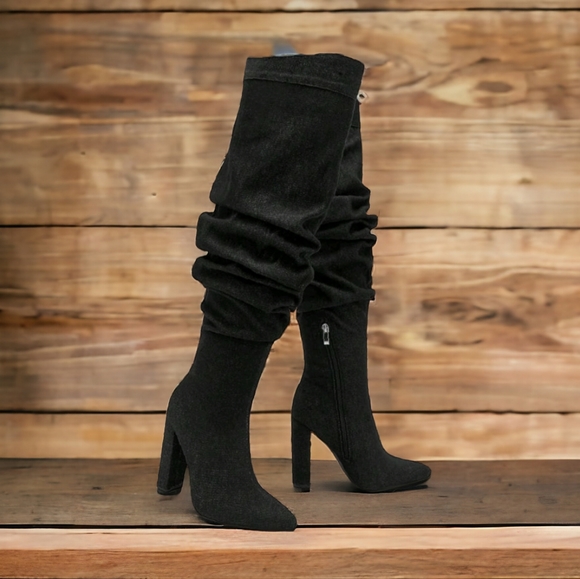 Everyday Chunky Slouchy Black Over the Knee Boots - Picture 2 of 8